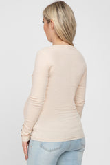 Beige Henley Long Sleeve Maternity Top