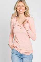 Peach Henley Long Sleeve Top