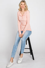 Peach Henley Long Sleeve Top