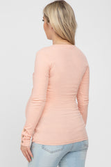 Peach Henley Long Sleeve Maternity Top