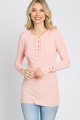 Peach Henley Long Sleeve Top