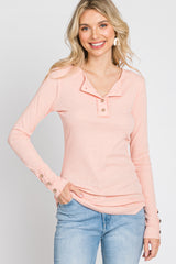 Peach Henley Long Sleeve Top