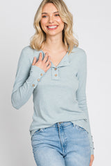 Light Blue Henley Long Sleeve Top