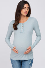 Light Blue Henley Long Sleeve Maternity Top