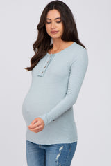 Light Blue Henley Long Sleeve Maternity Top