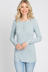 Light Blue Henley Long Sleeve Top