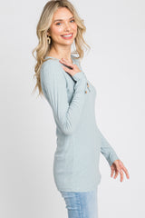 Light Blue Henley Long Sleeve Top