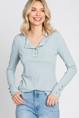 Light Blue Henley Long Sleeve Top