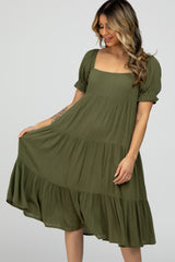 Olive Square Neck Tiered Midi Dress