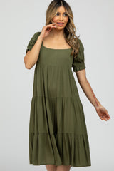 Olive Square Neck Tiered Midi Dress