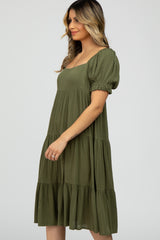 Olive Square Neck Tiered Midi Dress