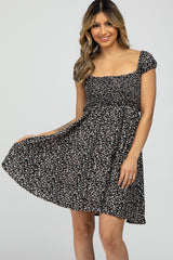 Black Floral Square Neck Criss Cross Cut Out Back Dress