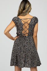 Black Floral Square Neck Criss Cross Cut Out Back Dress