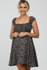 Black Floral Square Neck Criss Cross Cut Out Back Maternity Dress