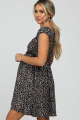 Black Floral Square Neck Criss Cross Cut Out Back Maternity Dress