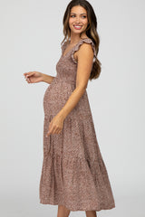 Rust Mini Floral Smocked Maternity Midi Dress