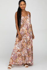 Multi-Color Floral Ruffle Hem Maternity Maxi Dress