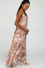 Multi-Color Floral Ruffle Hem Maxi Dress