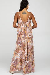 Multi-Color Floral Ruffle Hem Maxi Dress