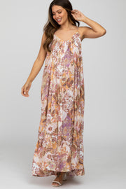 Multi-Color Floral Ruffle Hem Maternity Maxi Dress