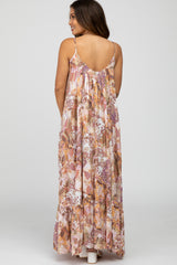 Multi-Color Floral Ruffle Hem Maternity Maxi Dress