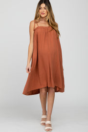 Rust Shoulder Tie Maternity Dress