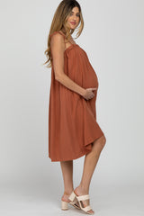 Rust Shoulder Tie Maternity Dress