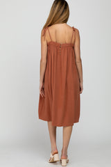 Rust Shoulder Tie Maternity Dress