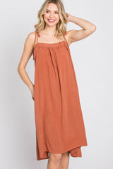 Rust Shoulder Tie Dress