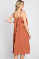 Rust Shoulder Tie Dress