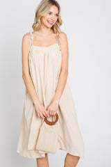 Beige Shoulder Tie Dress