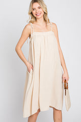 Beige Shoulder Tie Maternity Dress