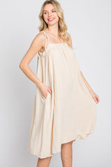 Beige Shoulder Tie Dress