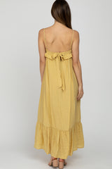 Yellow Square Neck Back Tie Maternity Midi Dress