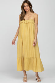 Yellow Square Neck Back Tie Midi Dress