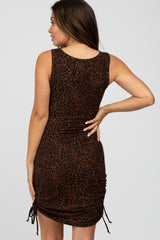 Brown Leopard Print Ruched Maternity Dress