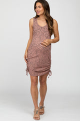 Mauve Leopard Print Ruched Maternity Dress