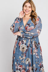 Blue Floral Chiffon Plus Maxi Dress