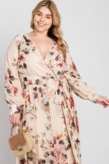 Cream Floral Chiffon Plus Maxi Dress