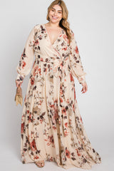 Cream Floral Chiffon Plus Maxi Dress