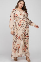 Cream Floral Chiffon Maternity Plus Maxi Dress