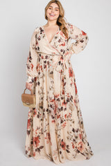 Cream Floral Chiffon Plus Maxi Dress