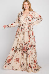 Cream Floral Chiffon Plus Maxi Dress