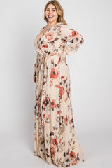 Cream Floral Chiffon Plus Maxi Dress