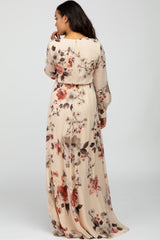 Cream Floral Chiffon Maxi Dress