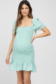 Mint Green Smocked Puff Sleeve Maternity Dress