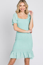 Mint Green Smocked Puff Sleeve Dress