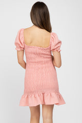 Light Pink Smocked Puff Sleeve Maternity Dress