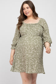 Olive Floral 3/4 Sleeve Maternity Plus Dress