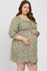 Olive Floral 3/4 Sleeve Maternity Plus Dress